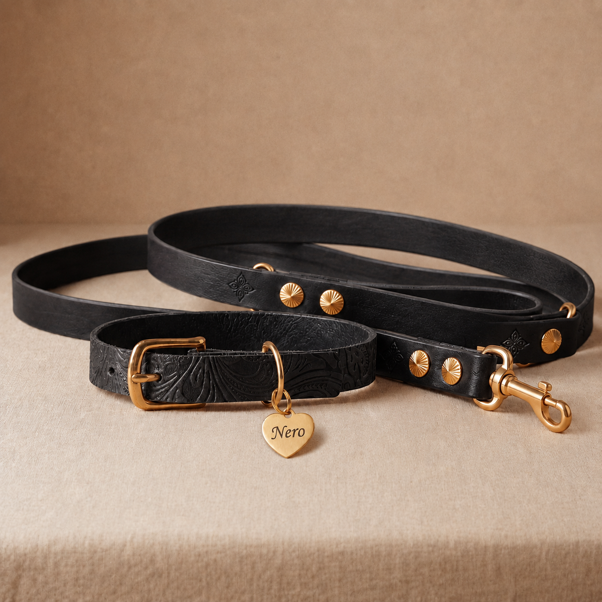 Floralis Komplettset Schmal – Halsband, Anhänger & Lederleine
